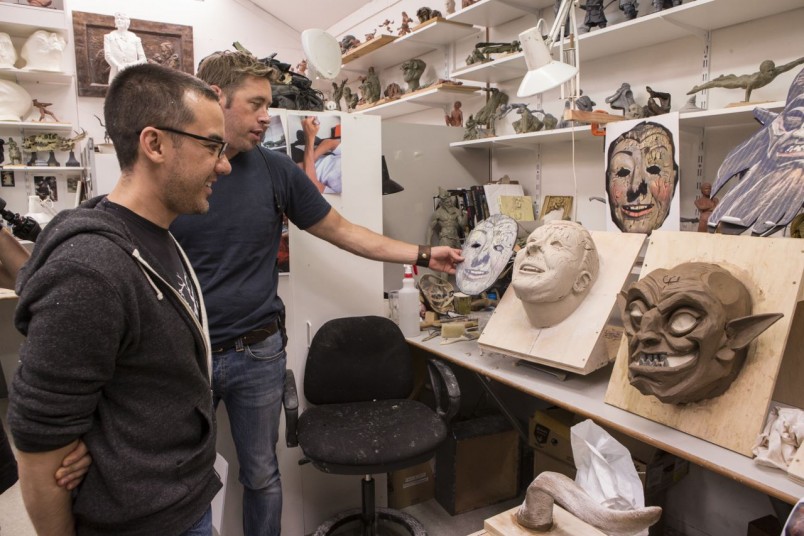 Director Michael Dougherty and Workshop Supervisor Rob Gillies review Dark Elf masks.