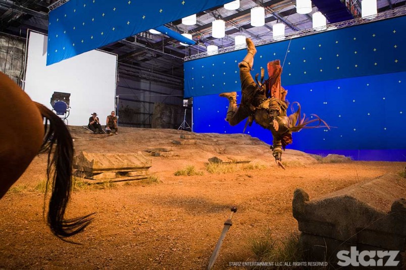 Stunt rider on wire rig
