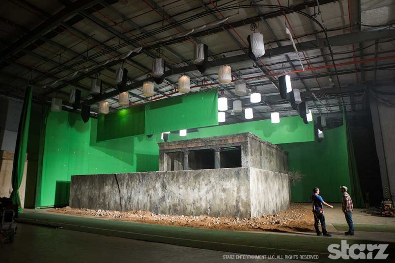 The abandoned temple is prepared for plate shots